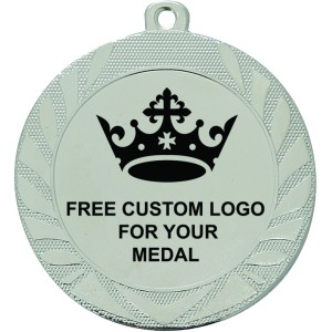 PACK OF 100 BULK BUY 70MM SILVER MEDAL, RIBBON AND CUSTOM LOGO **AMAZING VALUE**